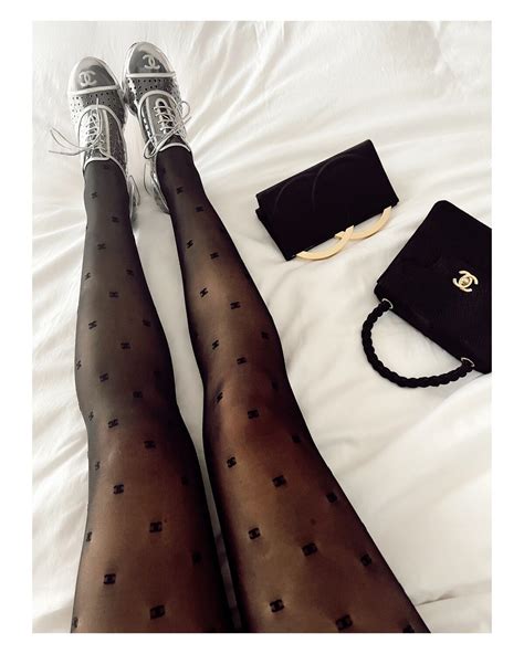 chanel black tights|Chanel monogram tights.